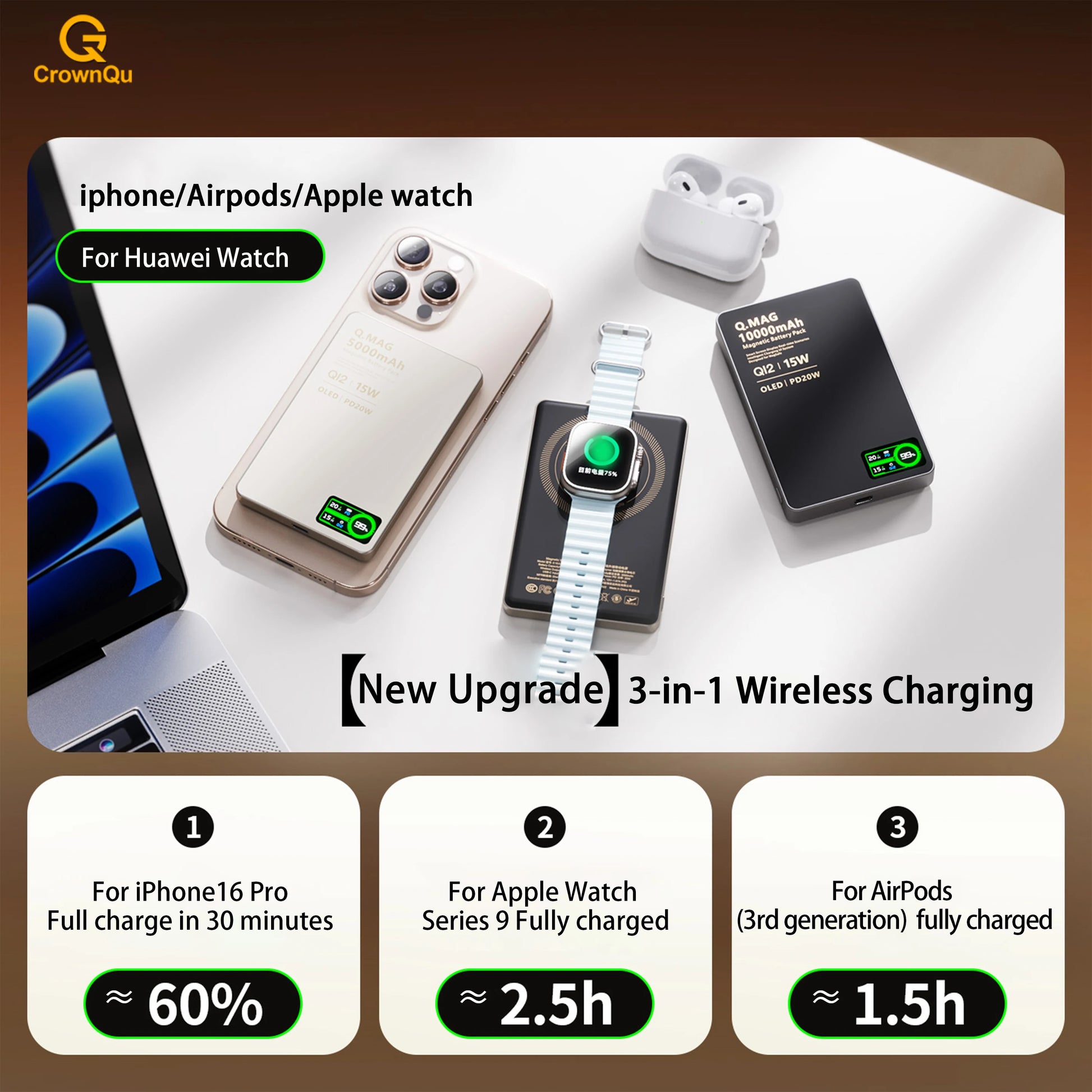 QI 2.1 Magnetic Powerbank Wireless Fast Charing Spare Portable External Battery for iPhone 12-17 Pro Watch Airpods 5000/10000mAh - chinatopmarket