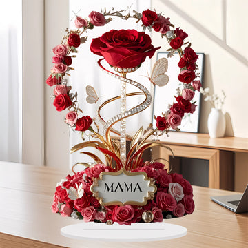 2D Acrylic Ornament Red Rose MOM Pattern Roses Mother Flat Elegant Desk Decora Filial Child to Mother Gifts - chinatopmarket